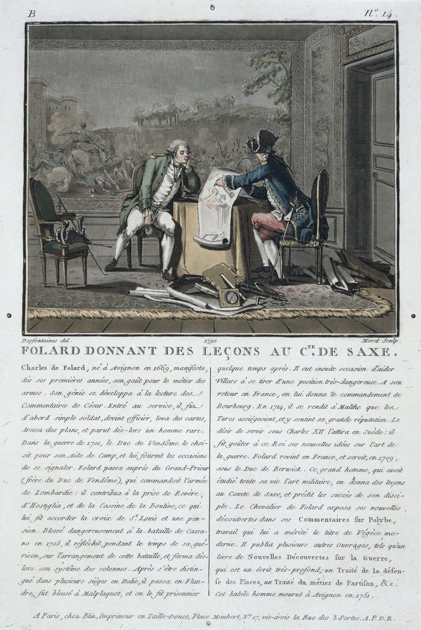 Charles, Chevalier de Folard (1699-1751) instrui o conde da Saxônia (1696-1750), gravado por Jean Baptiste Morret (fl.1790-1820), 1790 de Jacques Francois Joseph Swebach