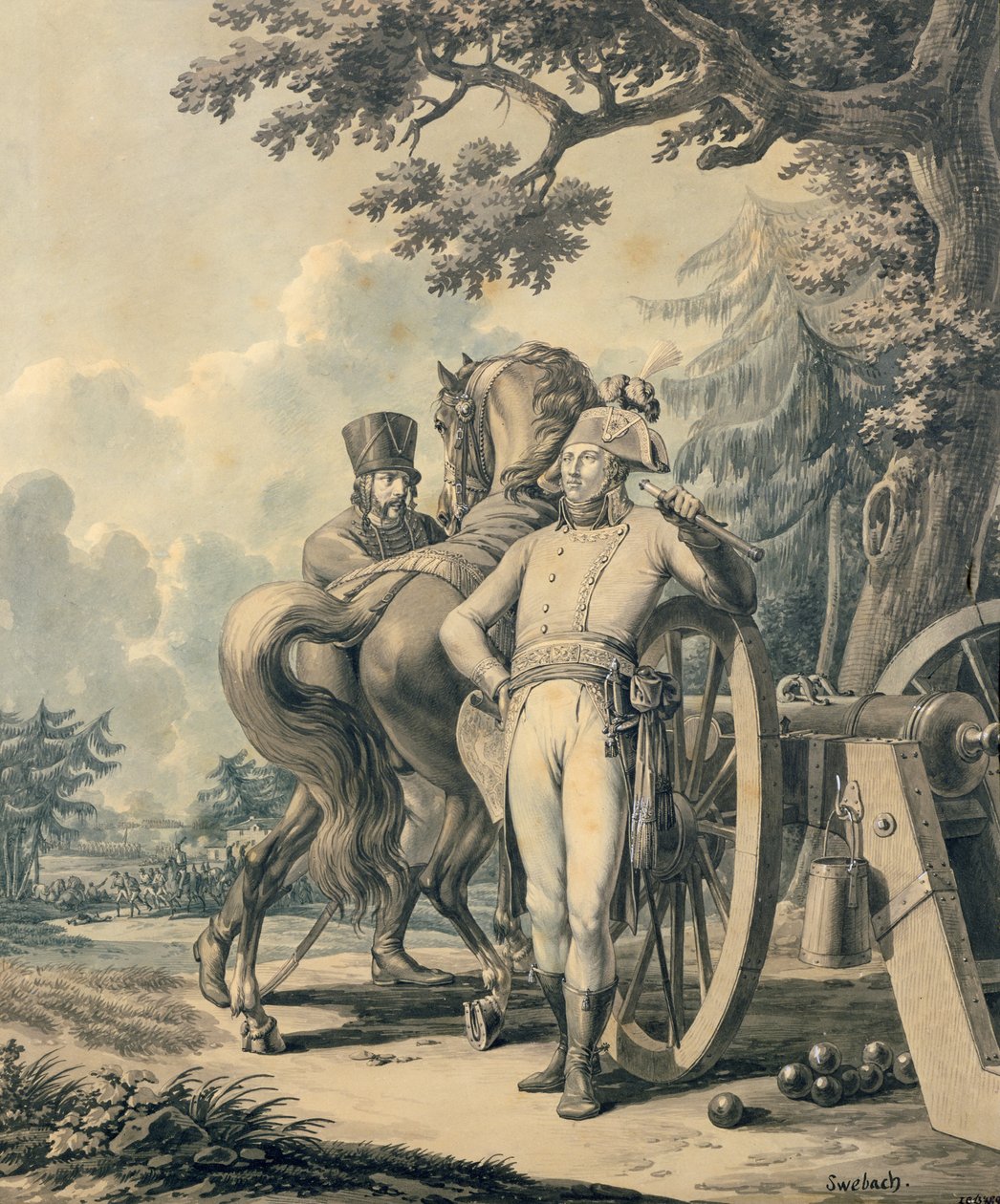 General Jean Victor Moreau (1763-1813) (caneta e tinta, guache e papel higiênico) de Jacques Francois Joseph Swebach