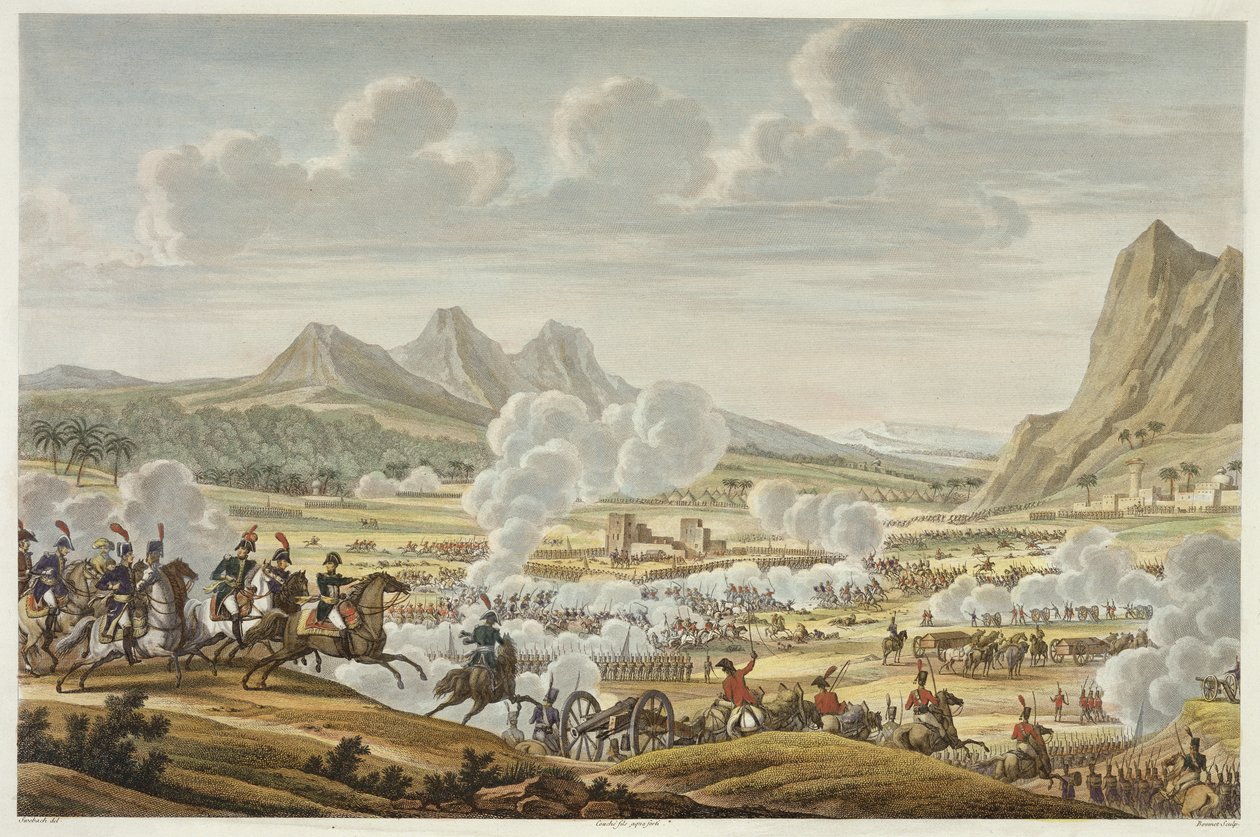 A Batalha do Monte Tabor, 27 Ventosa, Ano 7 (17 de fevereiro de 1799) gravada por Louis Francois Couche (1782-1849) (aquatint) de Jacques Francois Joseph Swebach