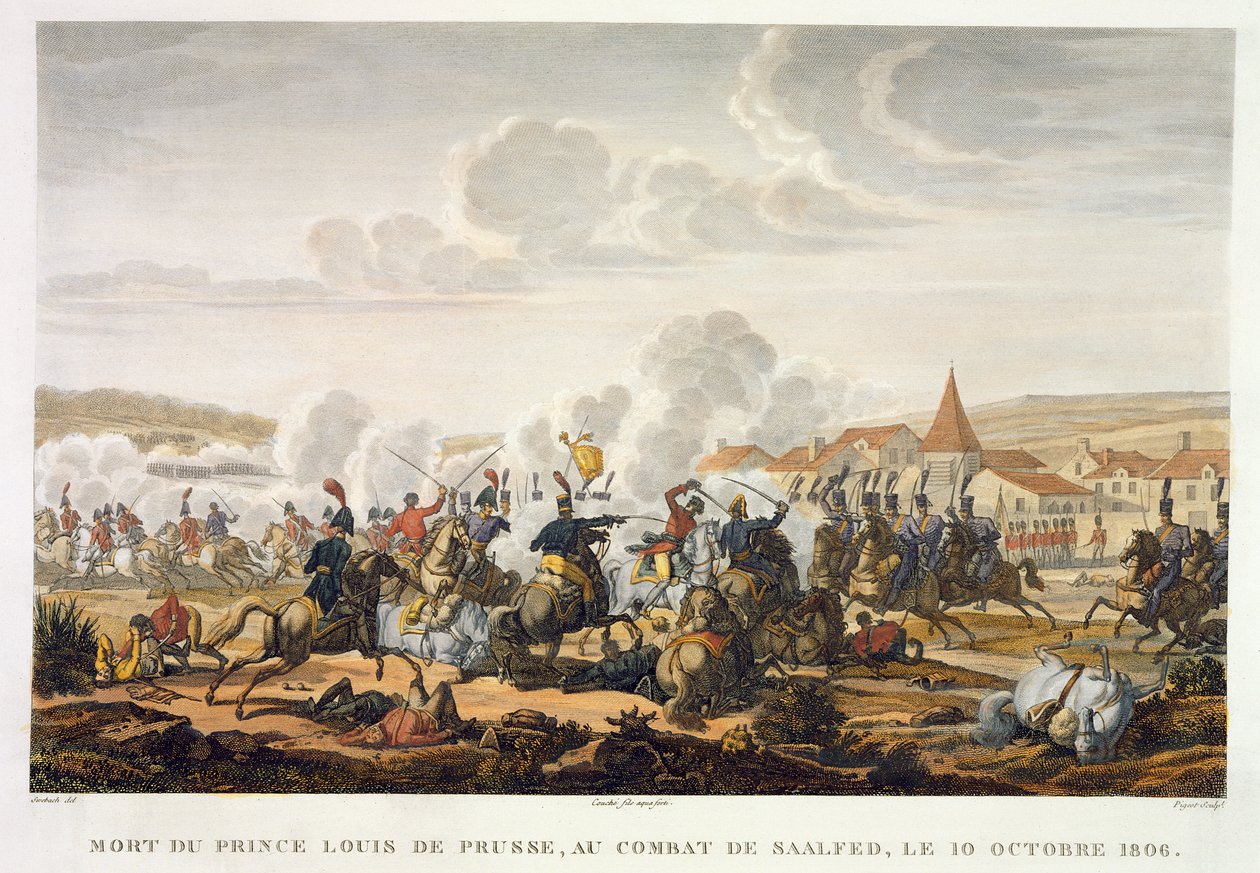 A morte do príncipe Ludwig da Prússia na Batalha de Saalfed, 10 de outubro de 1806, gravada por Louis Francois Couche (1782-1849) (aquatint) de Jacques Francois Joseph Swebach