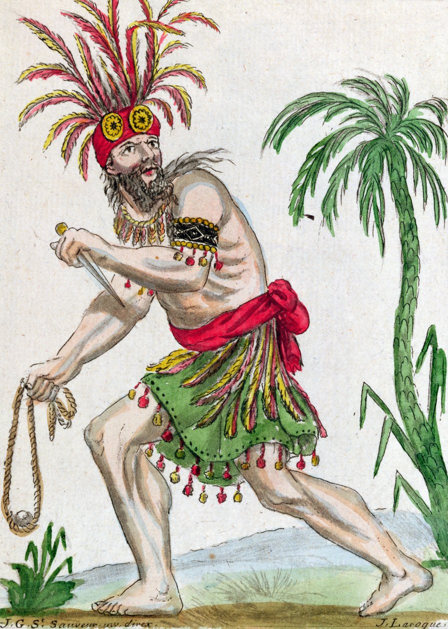 Um selvagem das ilhas Marquesas, de &39;Encylopedie des Voyages&39;, gravado por J. Laroque, 1796 de Jacques Grasset de Saint Sauveur