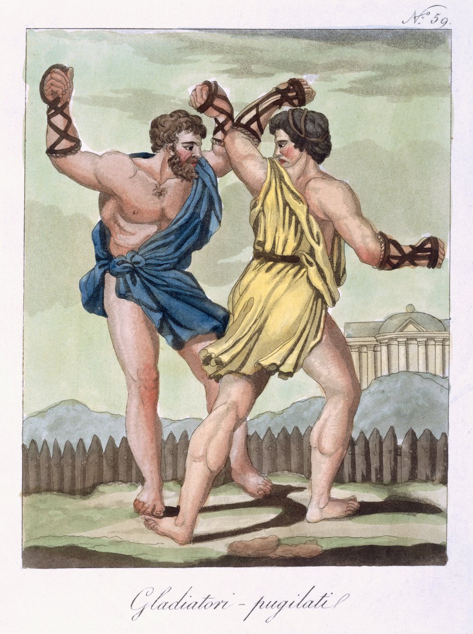 Gladiators, de &39;Antique Rome&39; gravado por Labrousse, publicado em 1796 (colorido aquatint) de Jacques Grasset de Saint Sauveur