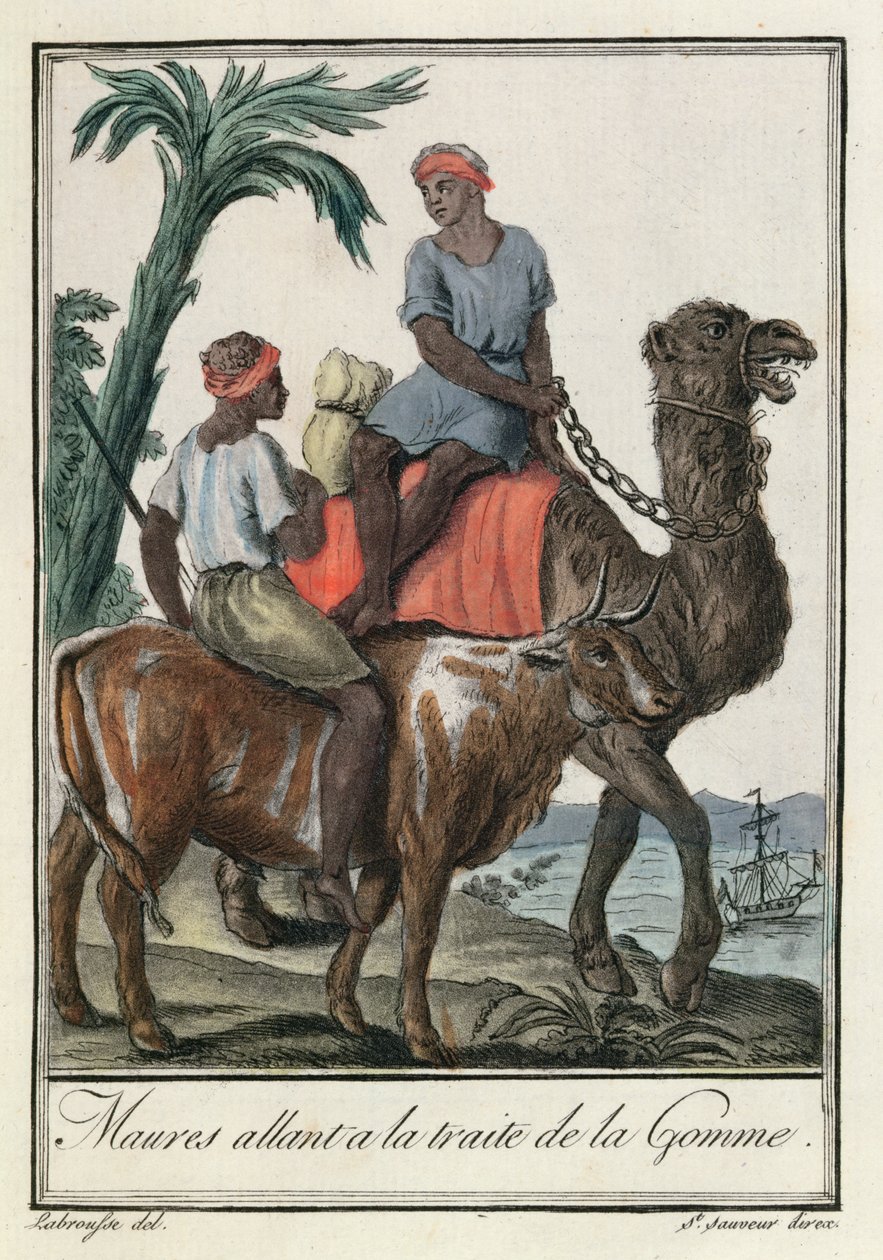 Moor, tráfico de chiclete (Mauritânia ou Senegâmbia), de &39;Costumes de Différents Pays&39;, 1796 de Jacques Grasset de Saint Sauveur