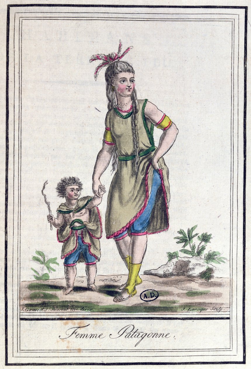 Mulher Patagônica, de &39;Encylopedie des Voyages&39;, gravada por J. Laroque, publicada em 1796 de Jacques Grasset de Saint Sauveur