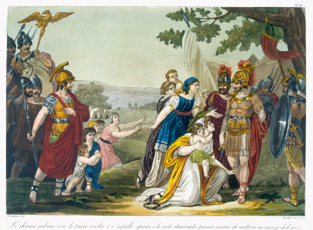 As mulheres de Sabine, ilustração de &39;L&39;Antique Roma&39;, gravada por Labrousse, publicado em 1796 de Jacques Grasset de Saint Sauveur