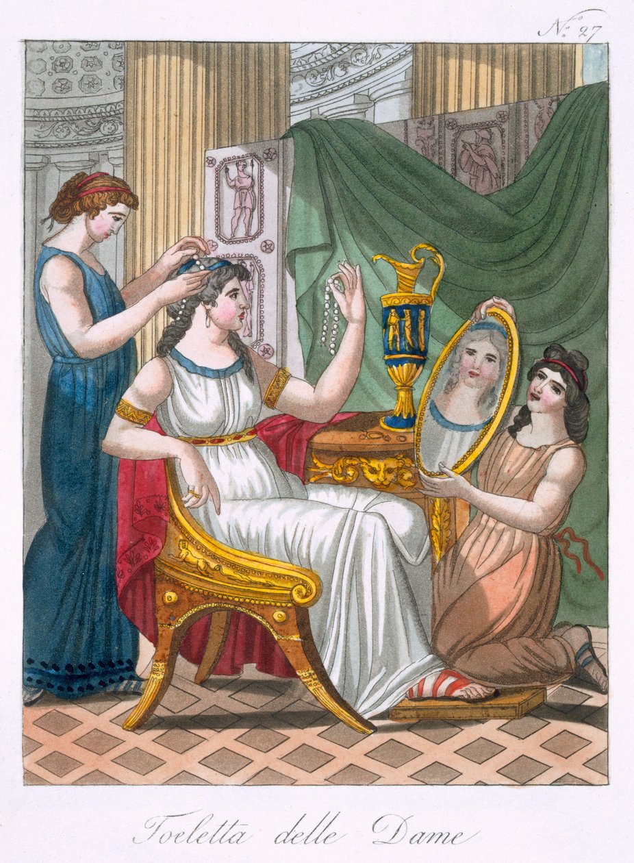 Toalete de uma senhora, ilustração de &39;L&39;Antique Roma&39;, gravada por Labrousse, publicada em 1796 de Jacques Grasset de Saint Sauveur