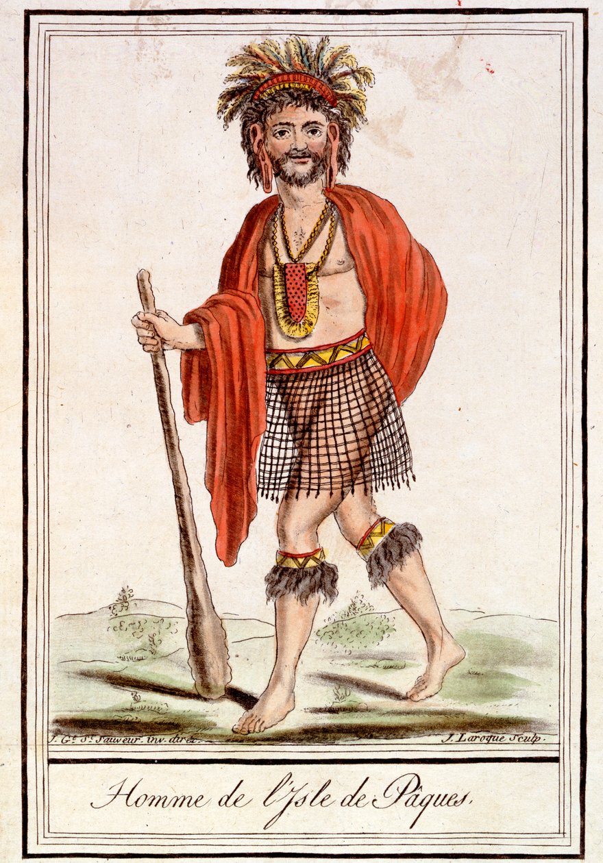 Um homem da ilha de Páscoa, de &39;Encyclopédie des Voyages&39;, gravado por J. Laroque, 1796 de Jacques Grasset de Saint Sauveur