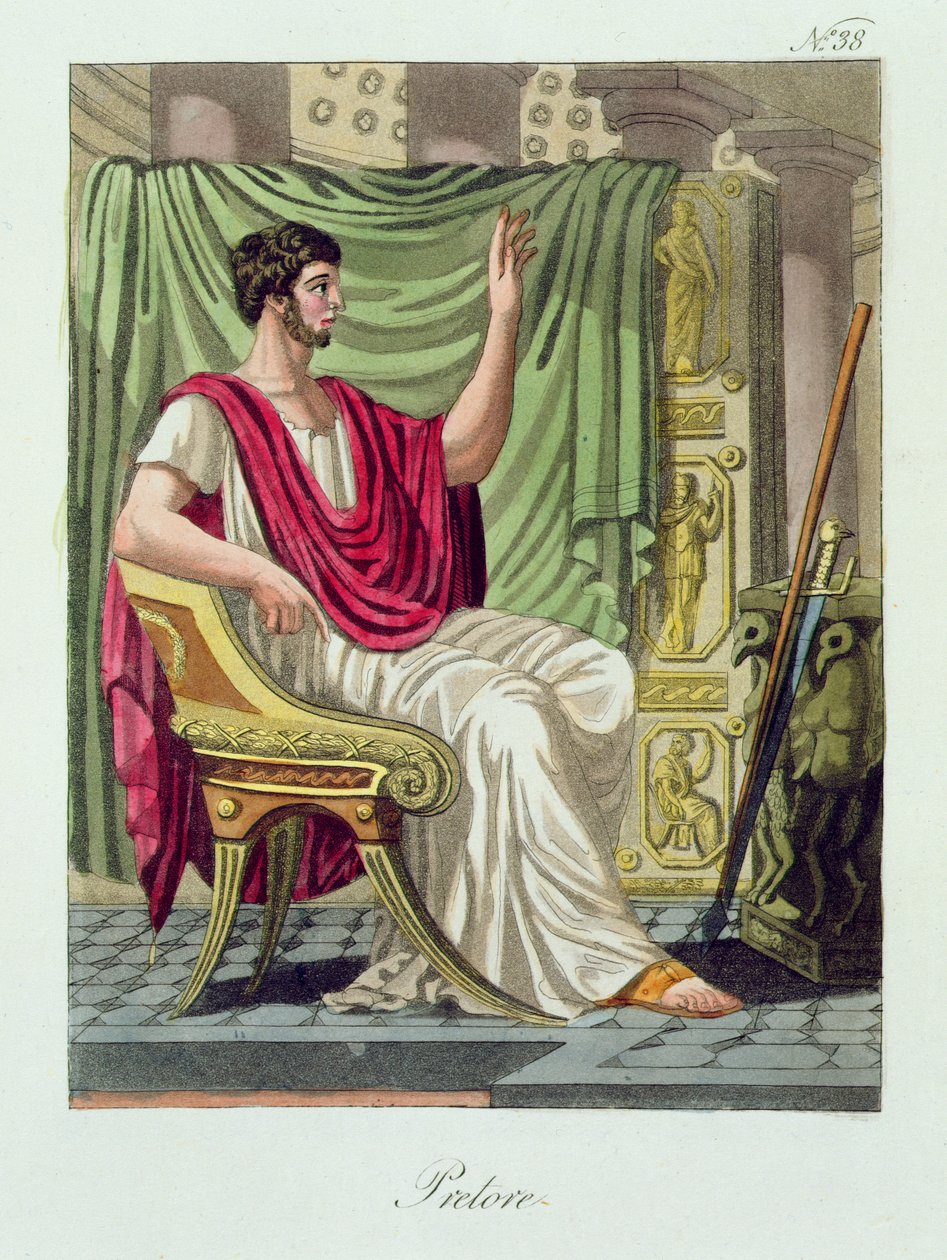Praetor, No. 38 de &39;Antique Rome&39;, gravado por Labrousse, publicado em 1796 de Jacques Grasset de Saint Sauveur