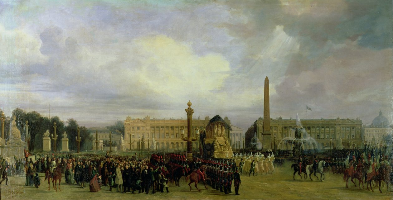 A Cerimônia para o Retorno das Cinzas de Napoleão em 1840: O Cortege Entrando na Place de la Concorde, depois de 1840 de Jacques Guiaud