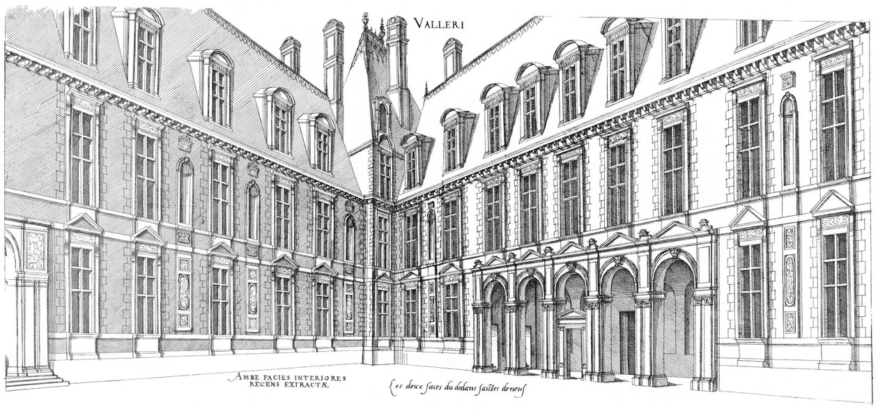 Gravura do primeiro volume dos mais excelentes Bastiments de France de Jacques I Androuet du Cerceau
