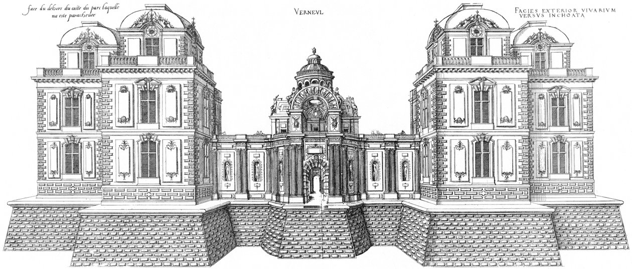 Gravura do primeiro volume dos mais excelentes Bastiments de France de Jacques I Androuet du Cerceau