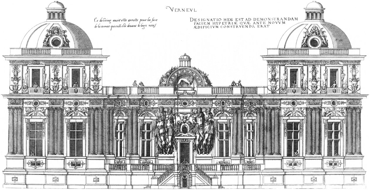 Gravura do primeiro volume dos mais excelentes Bastiments de France de Jacques I Androuet du Cerceau