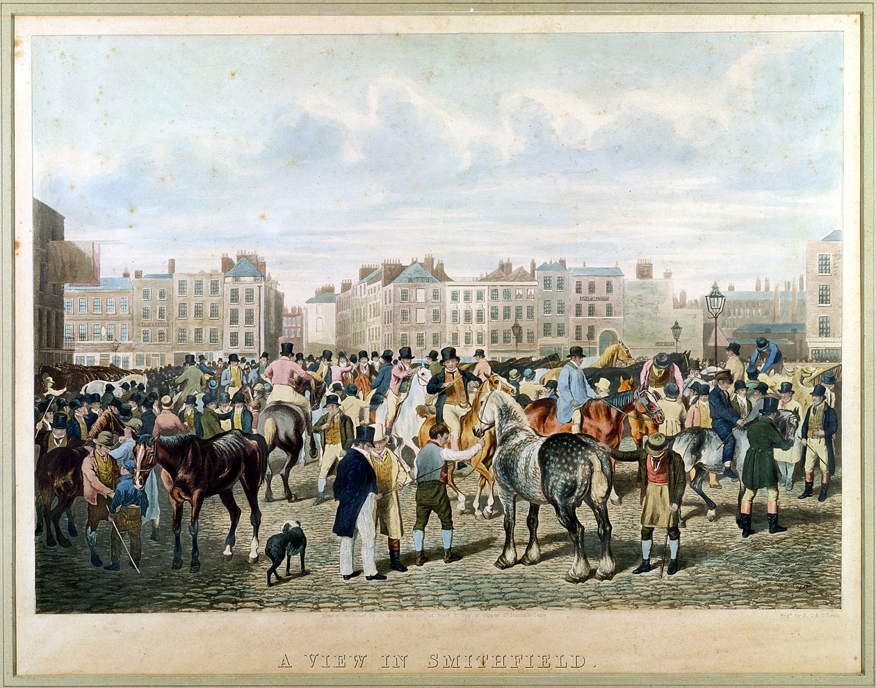 Uma vista em Smithfield gravada por FC und C. Lewis (gravura a cores) de Jacques Laurent Agasse