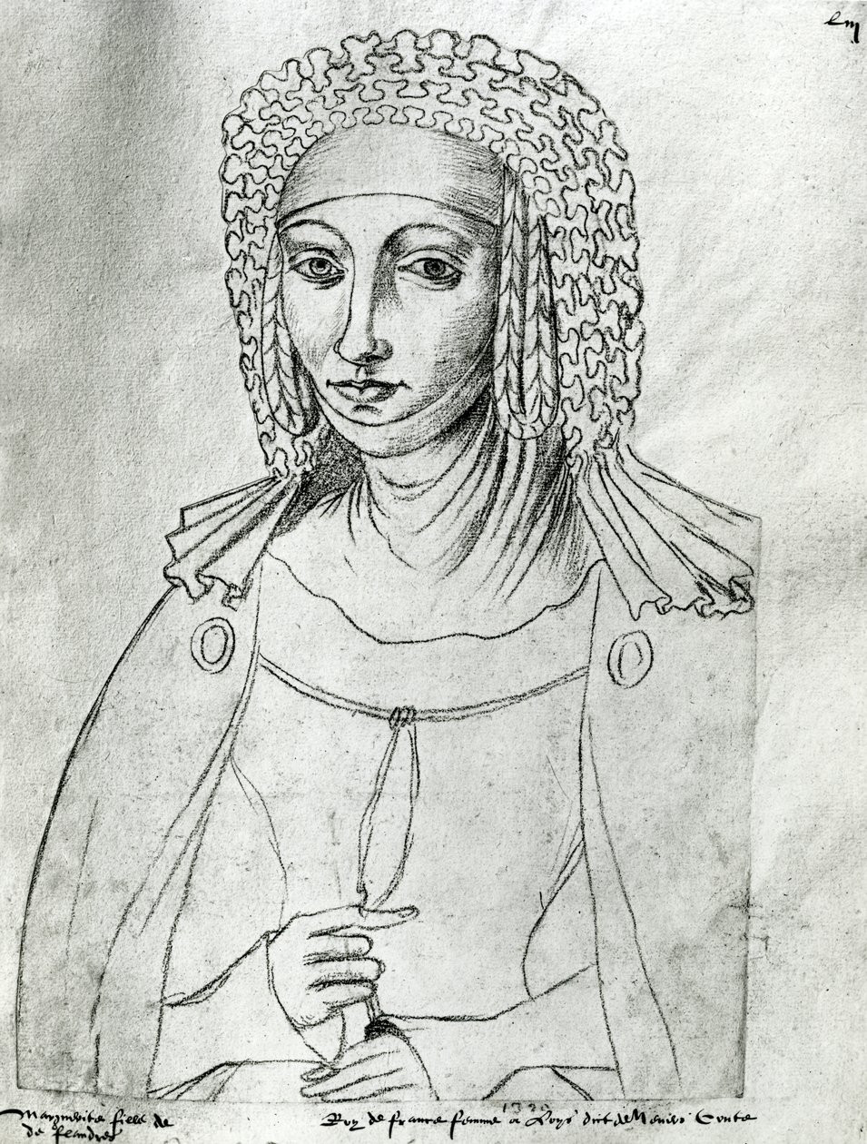 Ms.266 fol.53 Marguerite da França (1310-82), de &39;Recueil d&39;Arras&39; (giz vermelho sobre papel) de Jacques Le Boucq