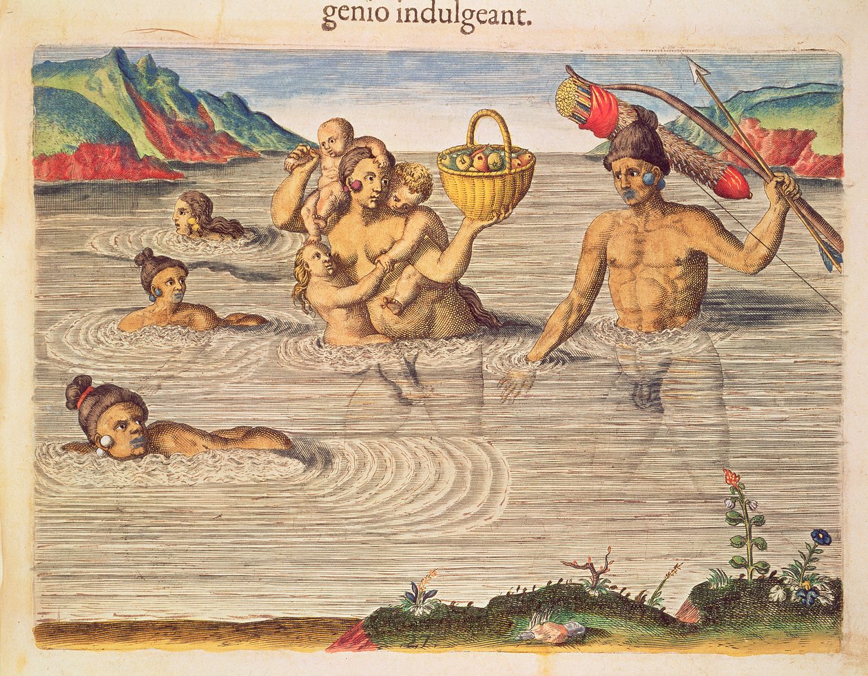 A Family Crossing a River, de &39;Brevis Narratio ..&39;, gravada por Theodore de Bry (1528-98), publicada em Frankfurt, 1591 de Jacques Le Moyne