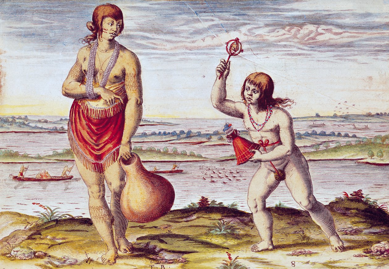 Uma nobre de Pomeiooc, de &39;Admiranda Narratio ..&39;, gravada por Theodore de Bry (1528-88) 1585-88 d gravura) de Jacques Le Moyne