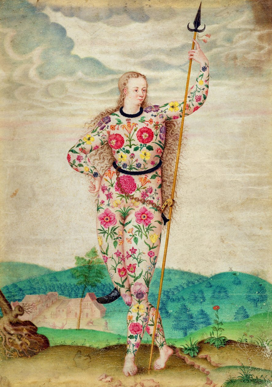 Uma jovem filha dos pictos, c.1585 (wc e guache com ouro sobre velino) de Jacques Le Moyne