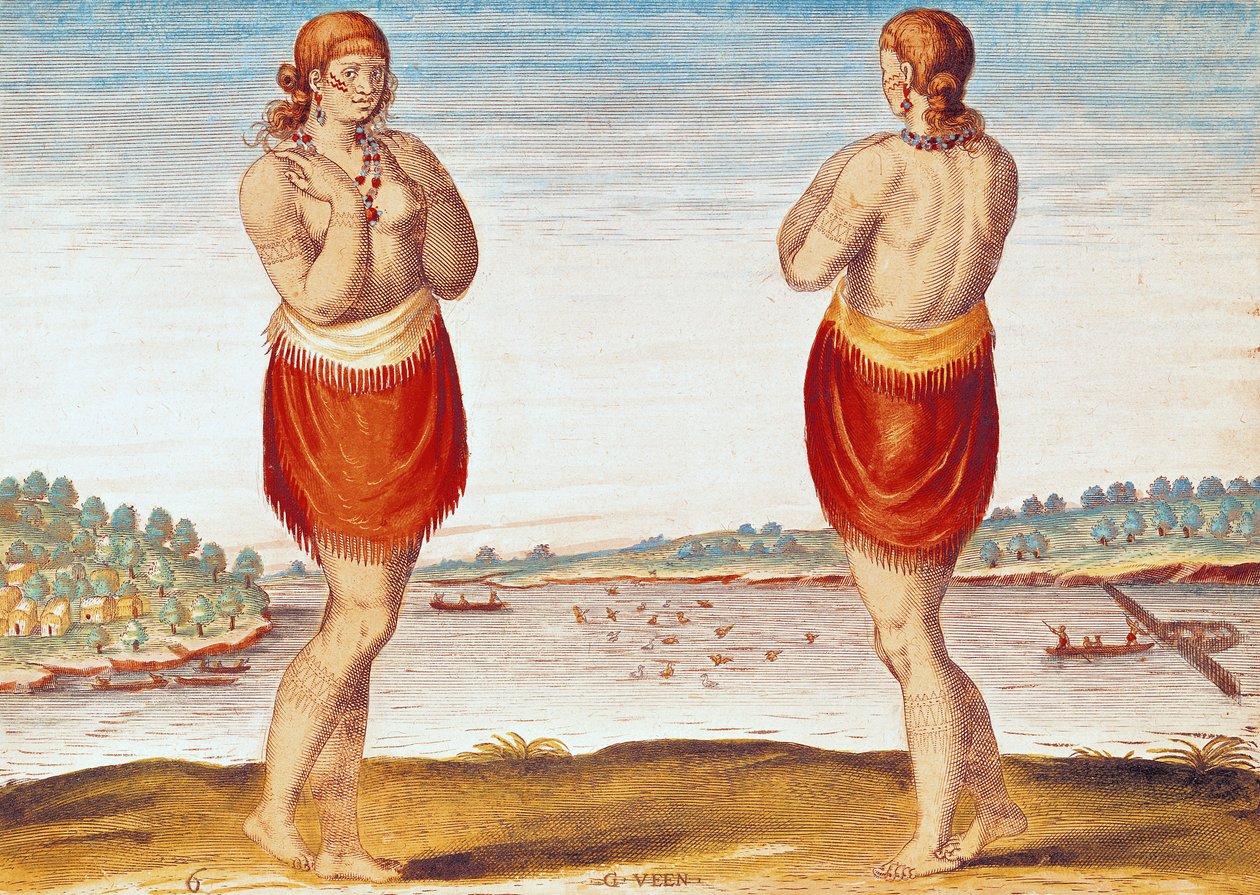 Uma jovem nobre de Secoton, de &39;Admiranda Narratio ..&39;, gravada por Theodore de Bry (1528-88) 1585-88 (gravura colorida) de Jacques Le Moyne