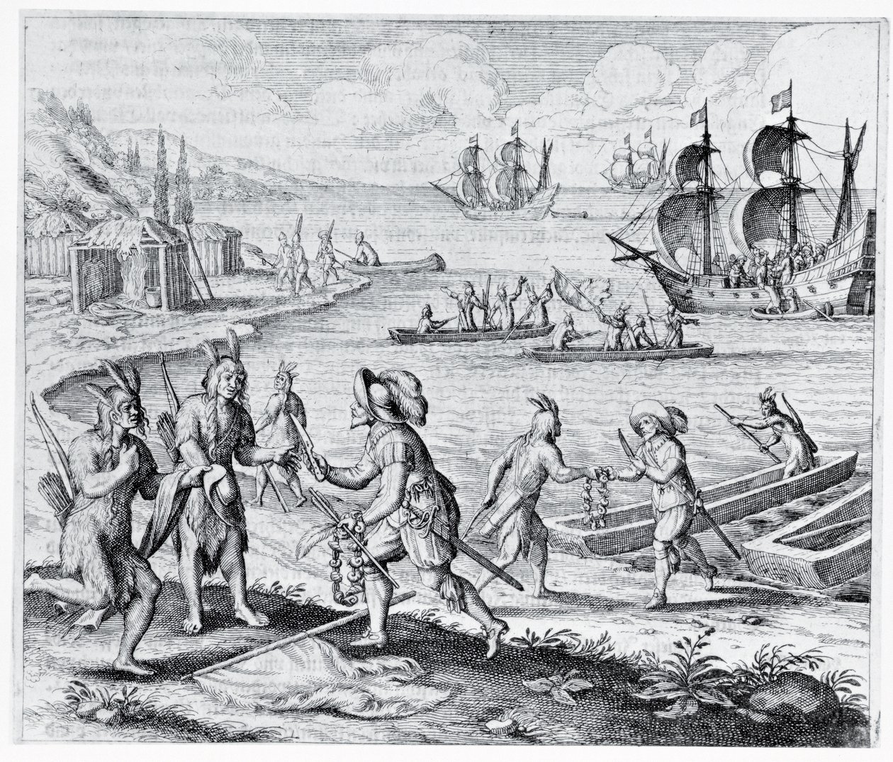 Inglês Trading com índios das Índias Ocidentais, de &39;Americae&39;, escrito e gravado por Theodor de Bry (1525-1575), 1628 de Jacques Le Moyne
