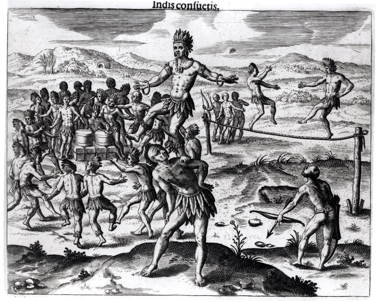Vários jogos indianos, de &39;Americae&39;, 1602, gravado por Theodore de Bry (1528-98) de Jacques Le Moyne