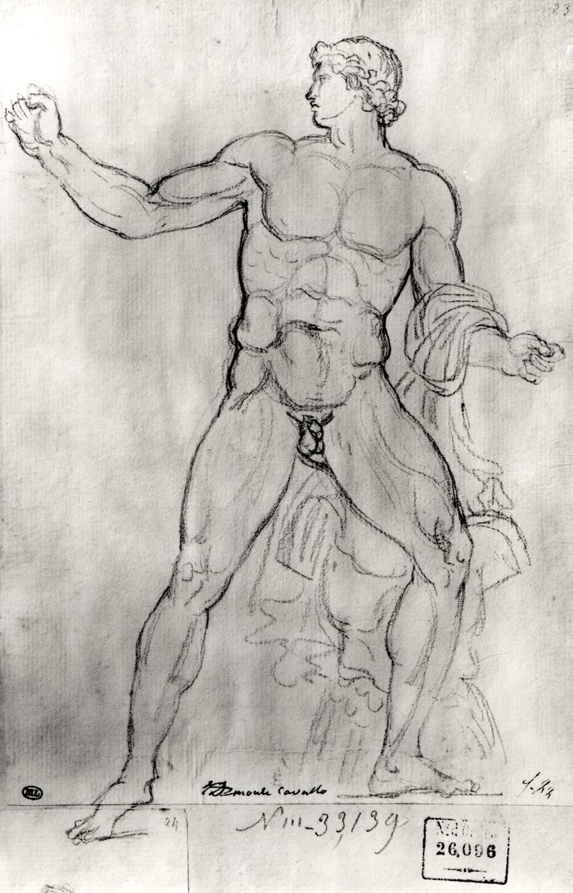 Colosso de Monte Cavallo (lápis preto sobre papel) de Jacques Louis David