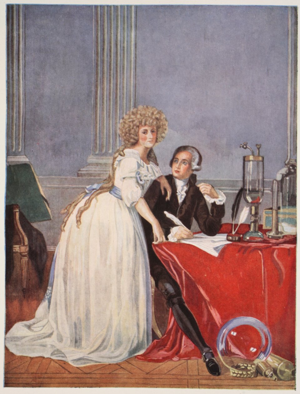 Lavoisier e sua esposa, cópia de Boris Mestchersky (n.1957), Ilustração da "História da Nação Francesa", Ciências, Volumes I e II, por Gabriel Hanotaux (1853-1944), 1924 de Jacques Louis David