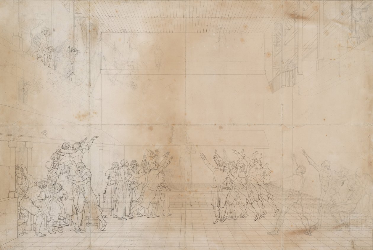 Estudo para o Juramento do Campo de Ténis, c.1790 (tinta e grafite sobre papel) de Jacques Louis David