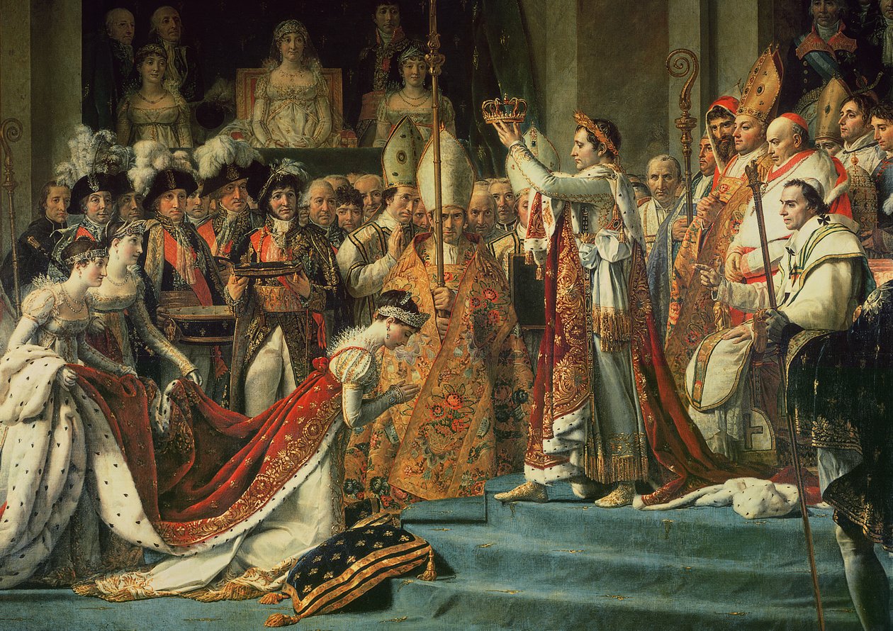 A Consagração do Imperador Napoleão 1769-1821 e a Coroação da Imperatriz Josefina 1763-1814 pelo Papa Pio VII, 2 de dezembro de 1804, 1806-07 óleo sobre tela detalhe de 18412 de Jacques Louis David