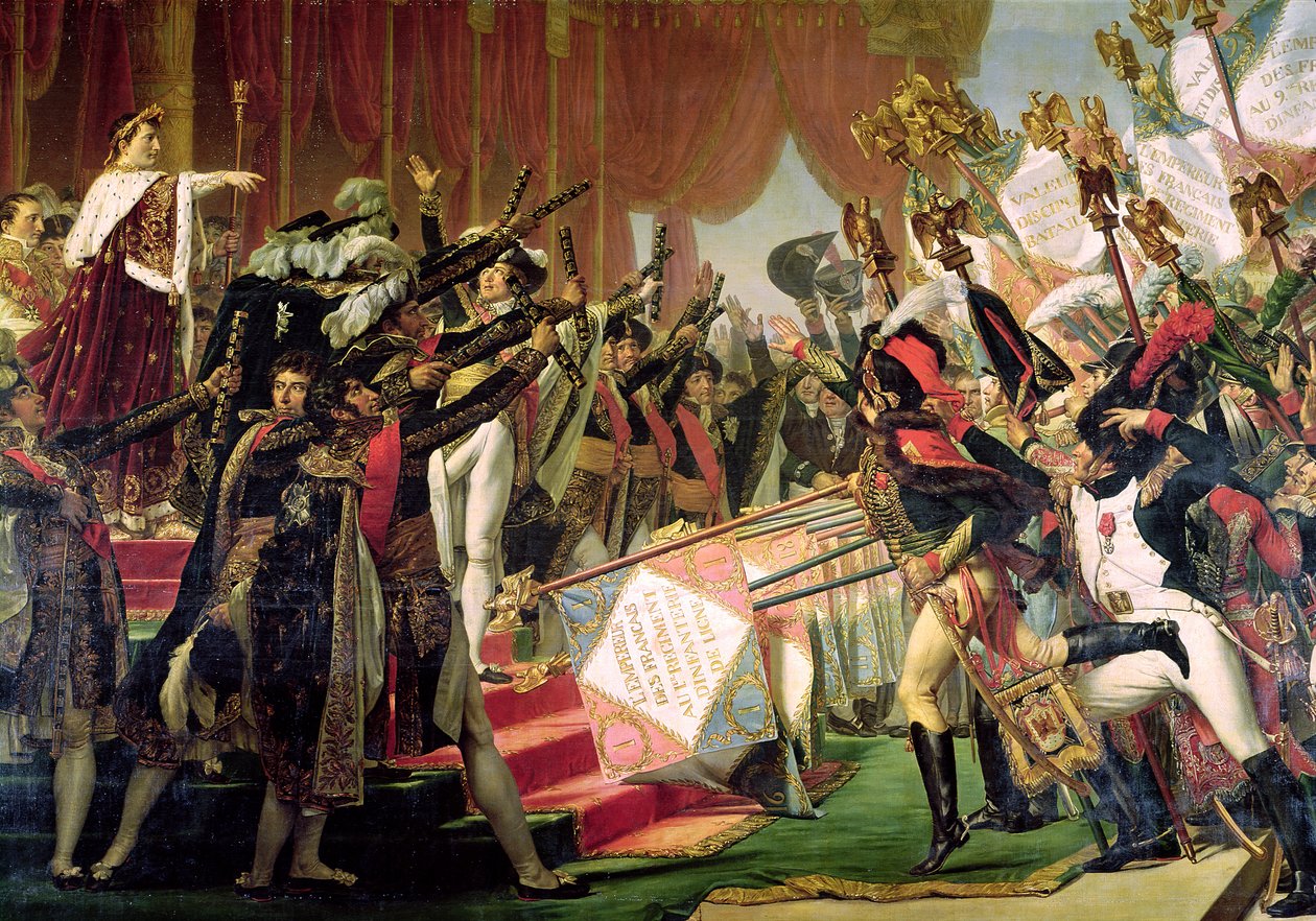 A Distribuição dos Padrões de Águia, 5 de dezembro de 1804, detalhes dos portadores da norma, 1808-10 de Jacques Louis David