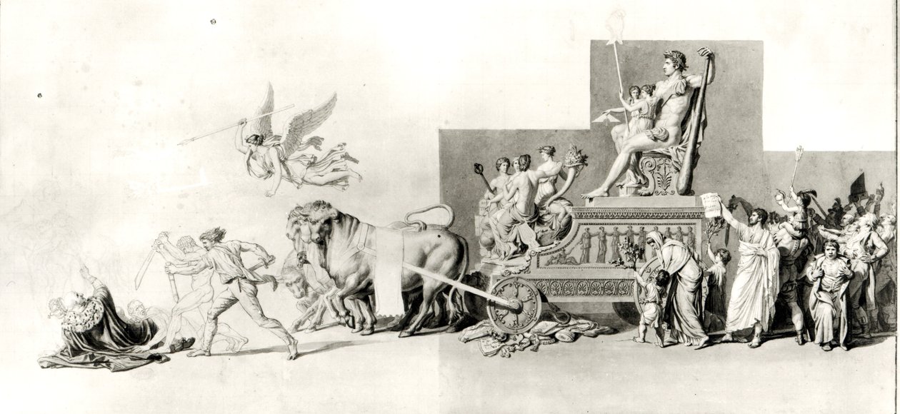 Triunfo do povo francês sobre a monarquia, projeto de uma cortina de ópera, 1794 (caneta e tinta e papel) de Jacques Louis David