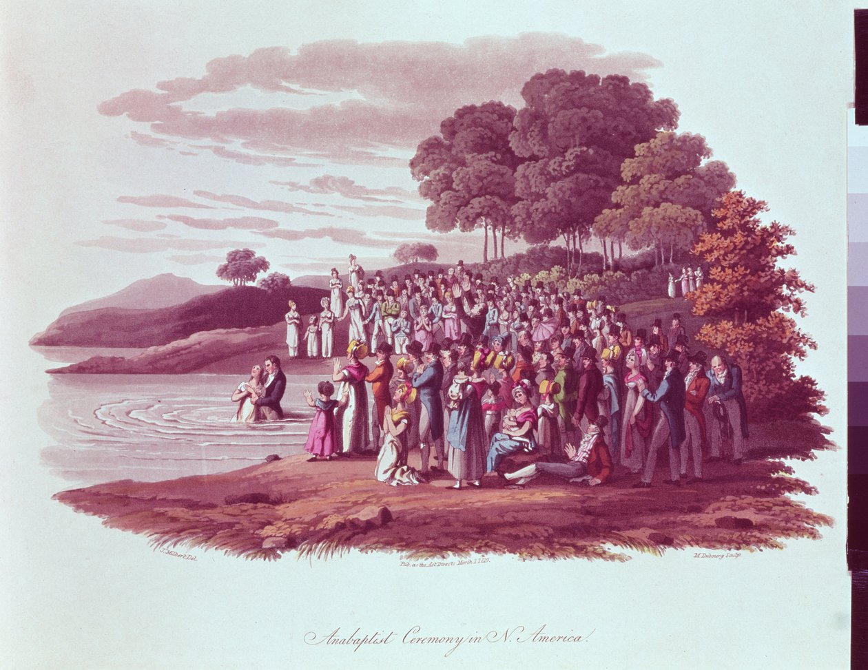Cerimônia anabatista na América do Norte, gravada por M. Dubourg, 1819 de Jacques Milbert