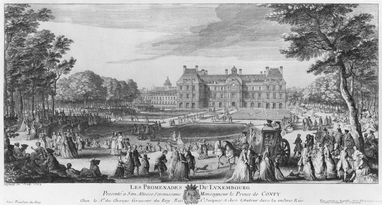 Andando nos jardins de Luxemburgo, 1729 de Jacques Rigaud