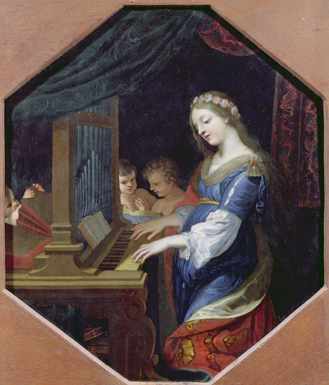 Santa Cecília Jogando o Órgão (óleo sobre cobre) de Jacques Stella