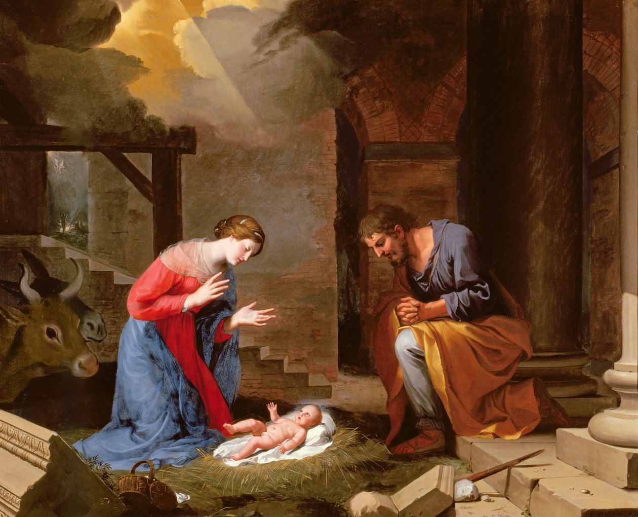 A Natividade, 1639 (óleo sobre cobre) de Jacques Stella
