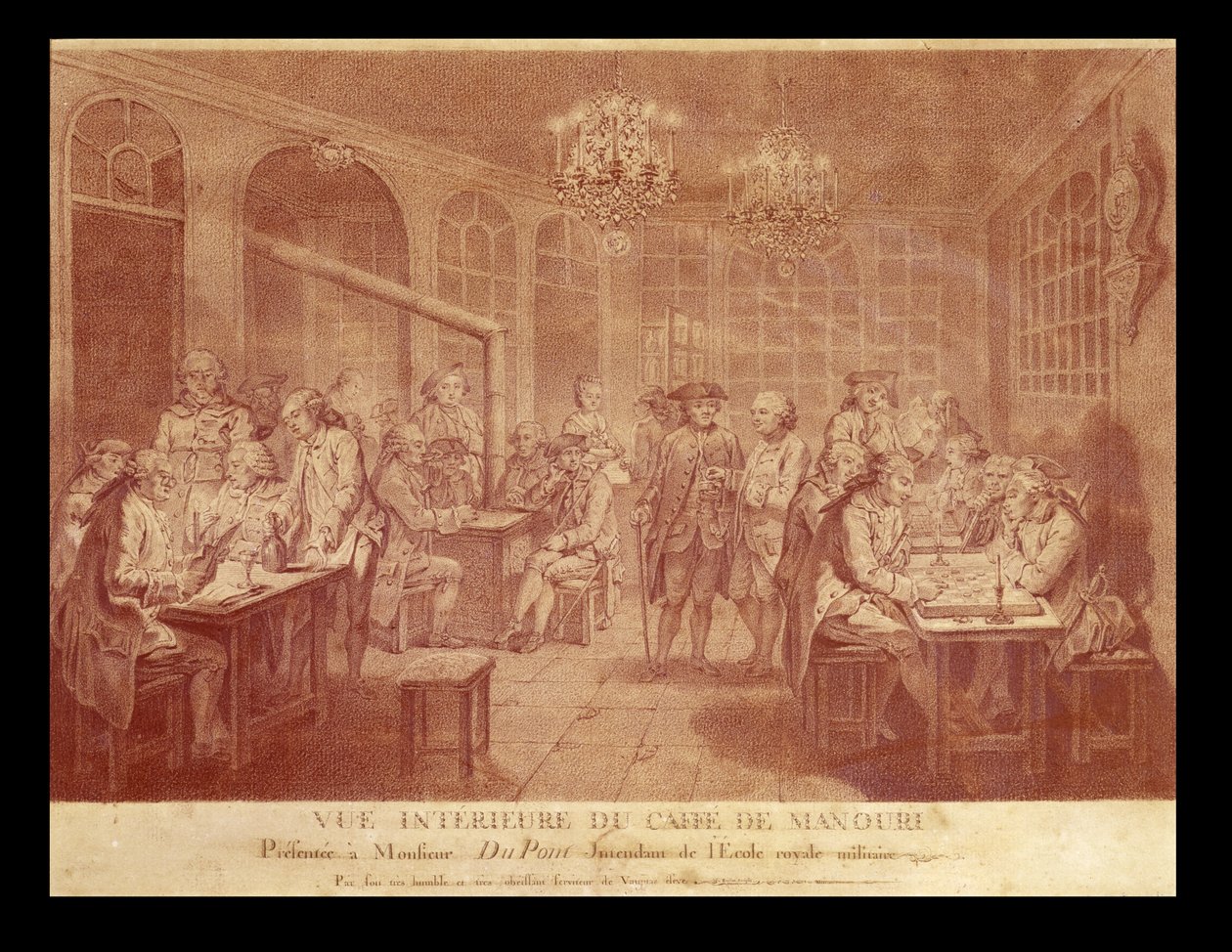 Interior do Café Manouri, c.1775 (giz vermelho sobre papel) de Jacques Treton de Vaujas