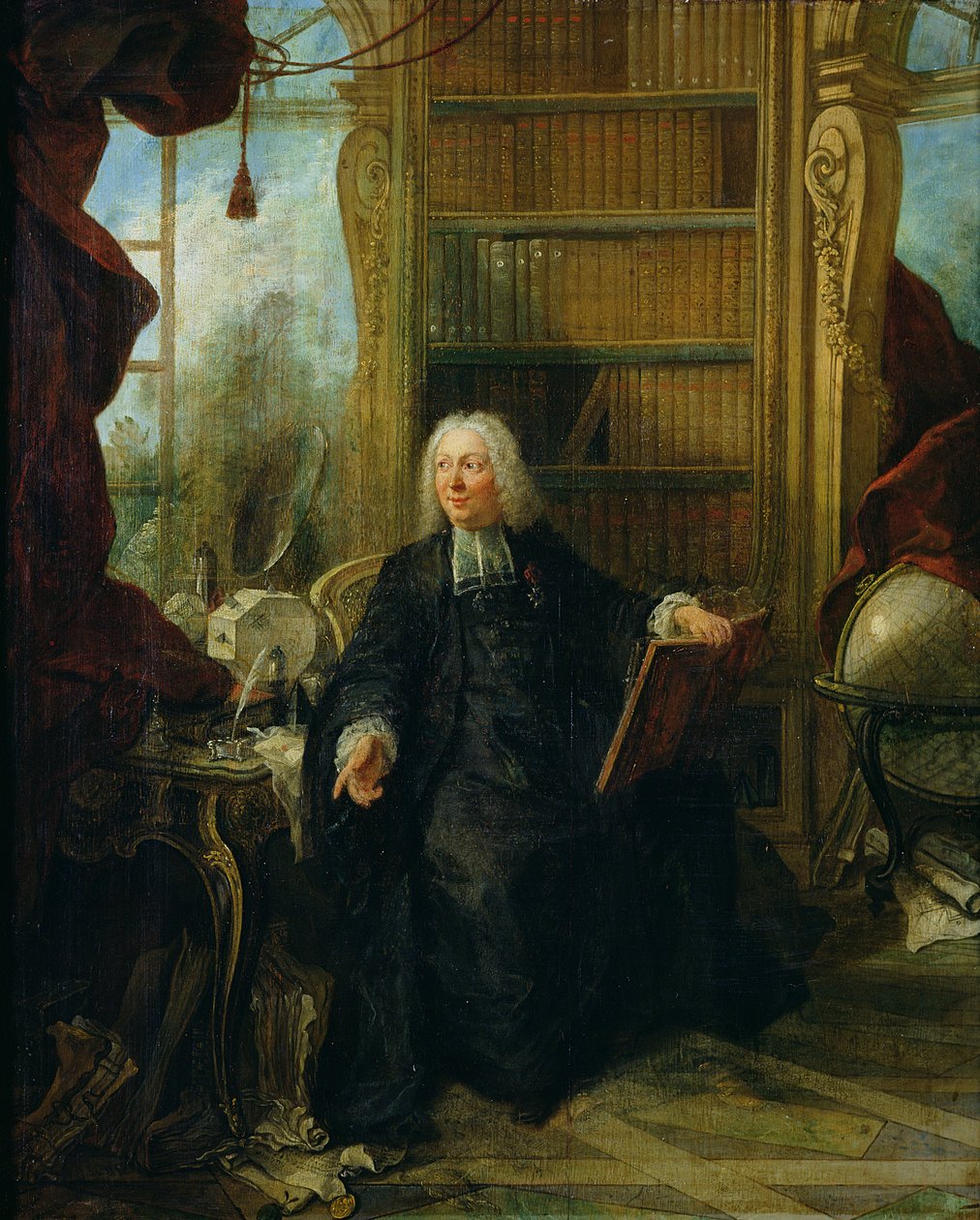 Abade Nollet (1700-70) em seu estudo, no pavilhão ótico chateau de la Muette de Jacques de Lajoüe