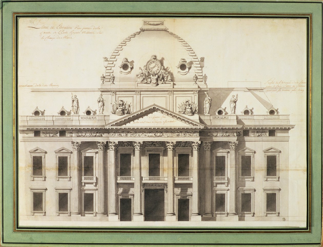 Design para a École Militaire, Paris, 1751 (caneta, pincel, tinta) de Jacques Ange Gabriel