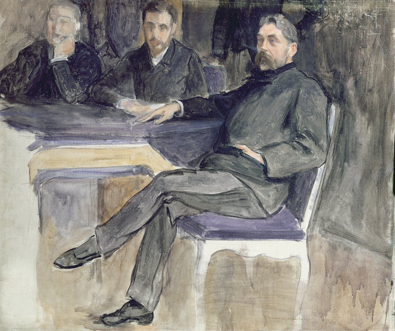 Estudo para um retrato de Stephane Mallarme (1842-98) e seus amigos de &39;La Revue Independante&39;, 1889 de Jacques Emile Blanche