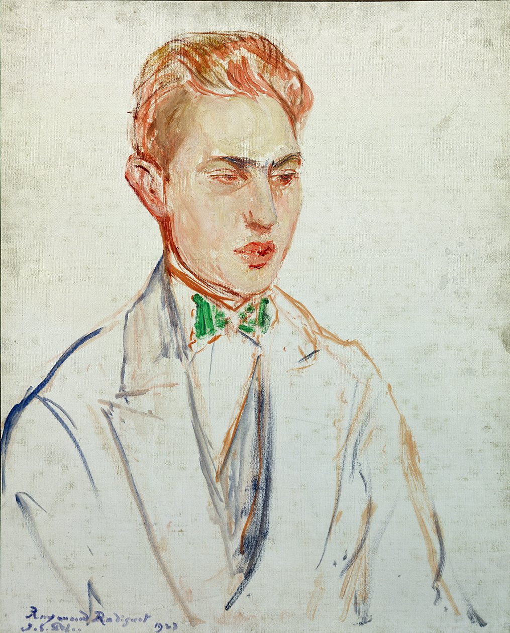 Estudo para um retrato de Raymond Radiguet (1902-23) 1923 (óleo no cartão) de Jacques Emile Blanche