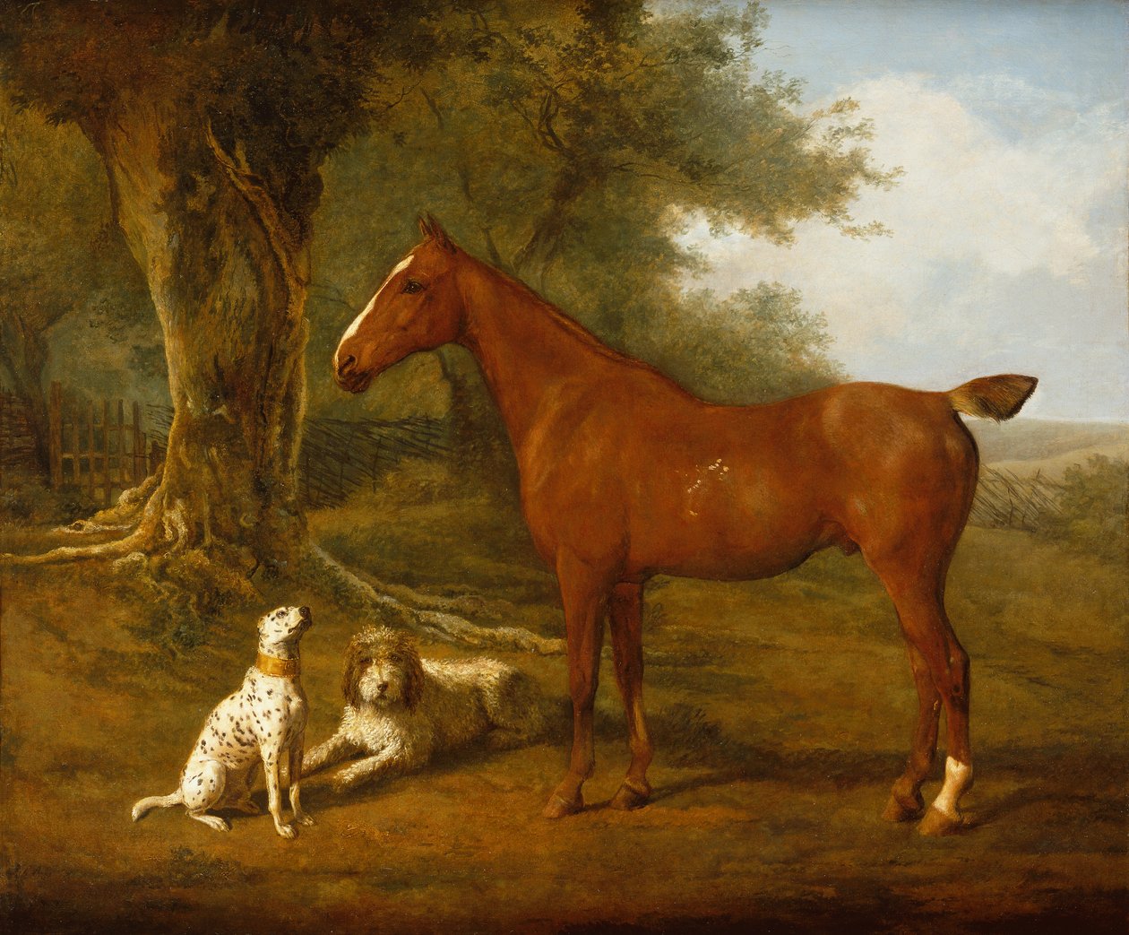 Um Caçador de Castanhas com um Briard e um Dálmata (petróleo) de Jacques Laurent Agasse
