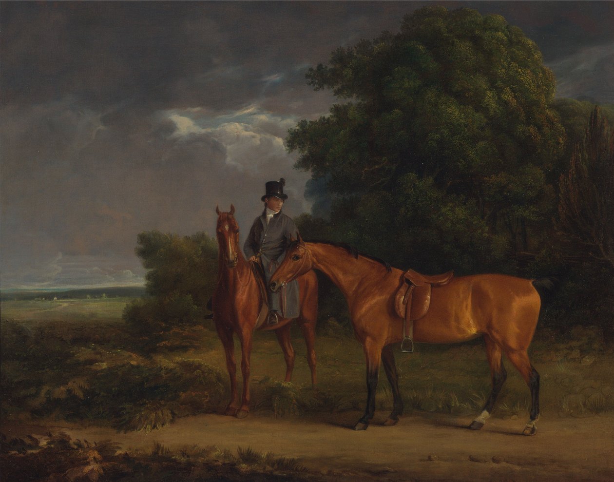 Um Noivo Montado num Caçador de Castanhas, Ele Hospeda um Caçador de Baía pelos Esconderijo de Jacques-Laurent Agasse