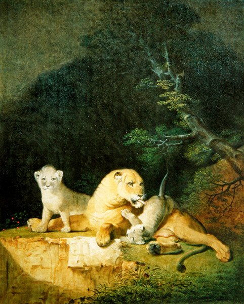 Lioness e Leõezinhos (óleo sobre tela) de Jacques Laurent Agasse