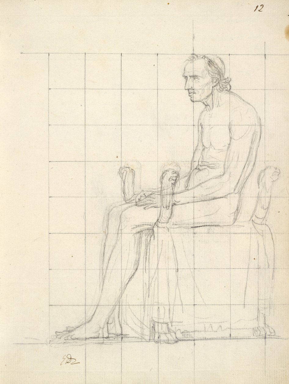 Estudo nu do Papa Pio VII sentado, c.1805-06 (giz preto sobre grafite sobre papel) de Jacques Louis David