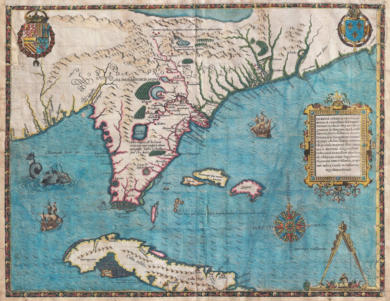 Mapa da Flórida e de Cuba por Jacques Le Moyne de Jacques  Le Moyne