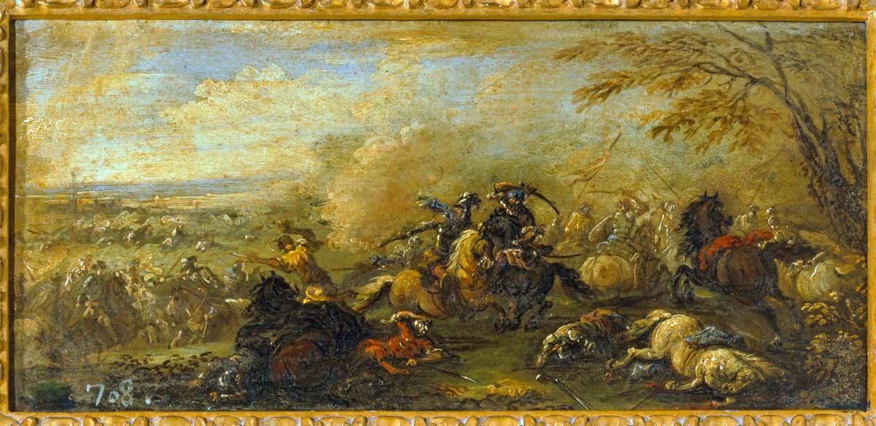 Uma batalha entre cristãos e muçulmanos ... (óleo sobre tela) de Jacques (1621 76) Courtois