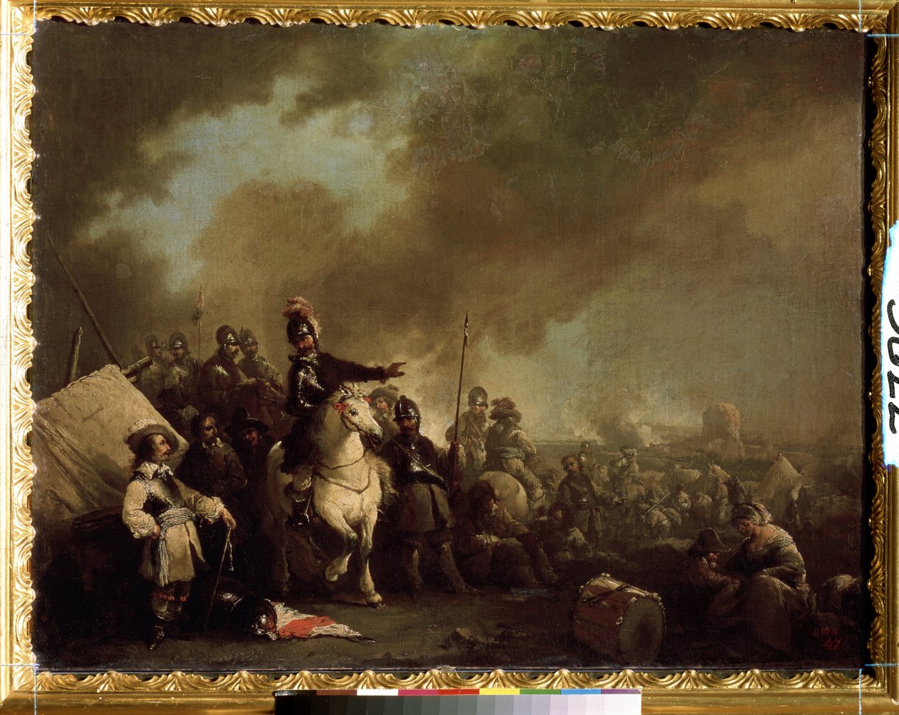 "Campo militar durante o cerco" (Campo militar durante o cerco) Pintura de Jacques Courtois, conhecido como o borgonhês (1621-1676) Século XVII Museu Estadual ao ar livre Tsarskoye Selo, São Petersburgo de Jacques Courtois