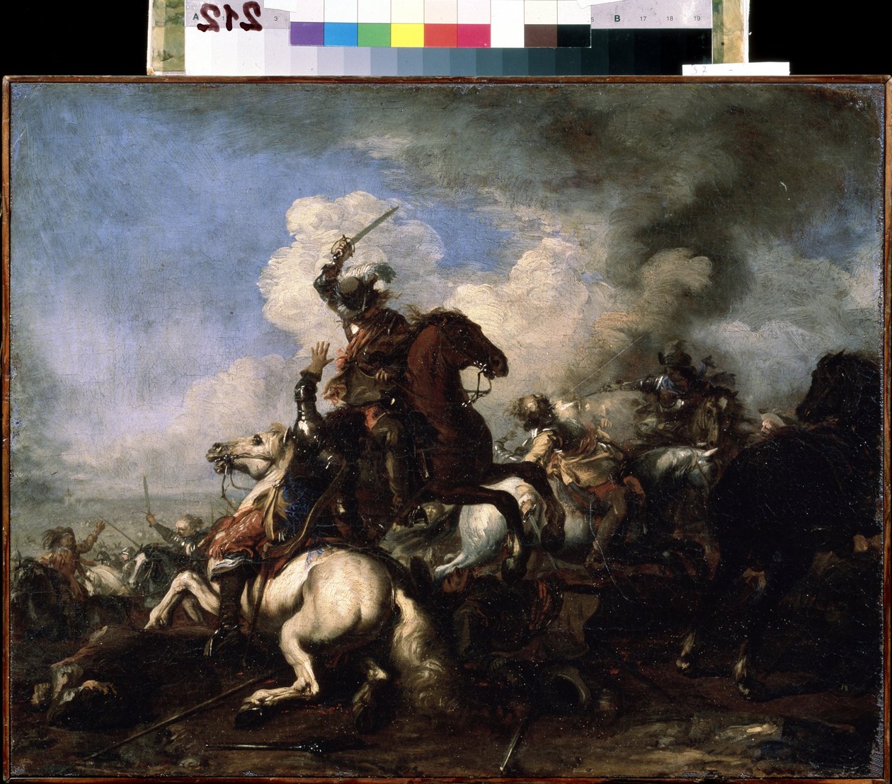 "" Le combat de chevaliers "" (Cavalry Combat) Pintura de Jacques Courtois (1621-1676) Século XVII Museu de Arte Mikhail Kroshitsky, Sevastopol (Sevastopol) Ucrânia de Jacques Courtois