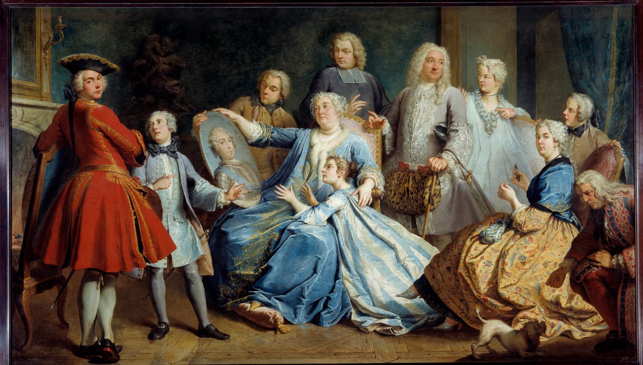 Retrato de Madame Mercier, enfermeira de Luís XV, rodeada pela sua família. Pintura de Jacques Dumont, dit le Romain (1701-1781) de Jacques  Dumont