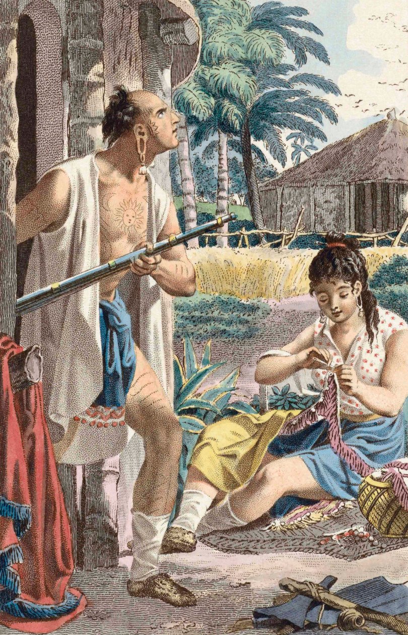 Homem e mulher indianos de Creek na aldeia. de Jacques (after) Kuyper