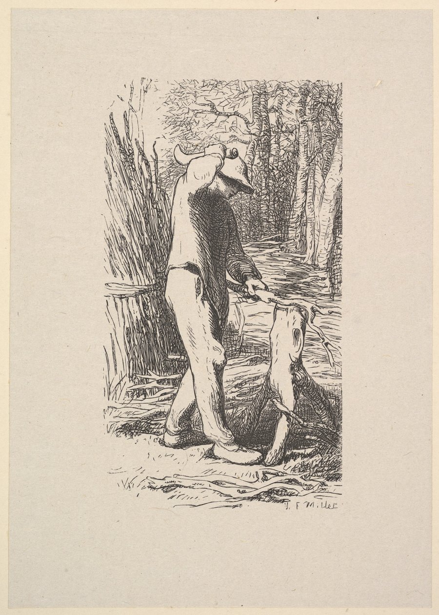 Lenhador fazendo um viado, 1853. de Jacques Adrien Lavieille
